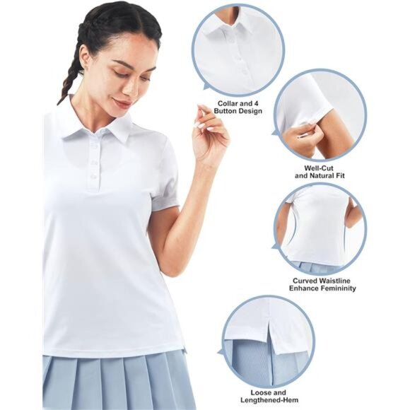Women's Golf Shirt Short Long Sleeve Polo Shirts Lightweight Quick-Dry Workout - Picture 2 of 7